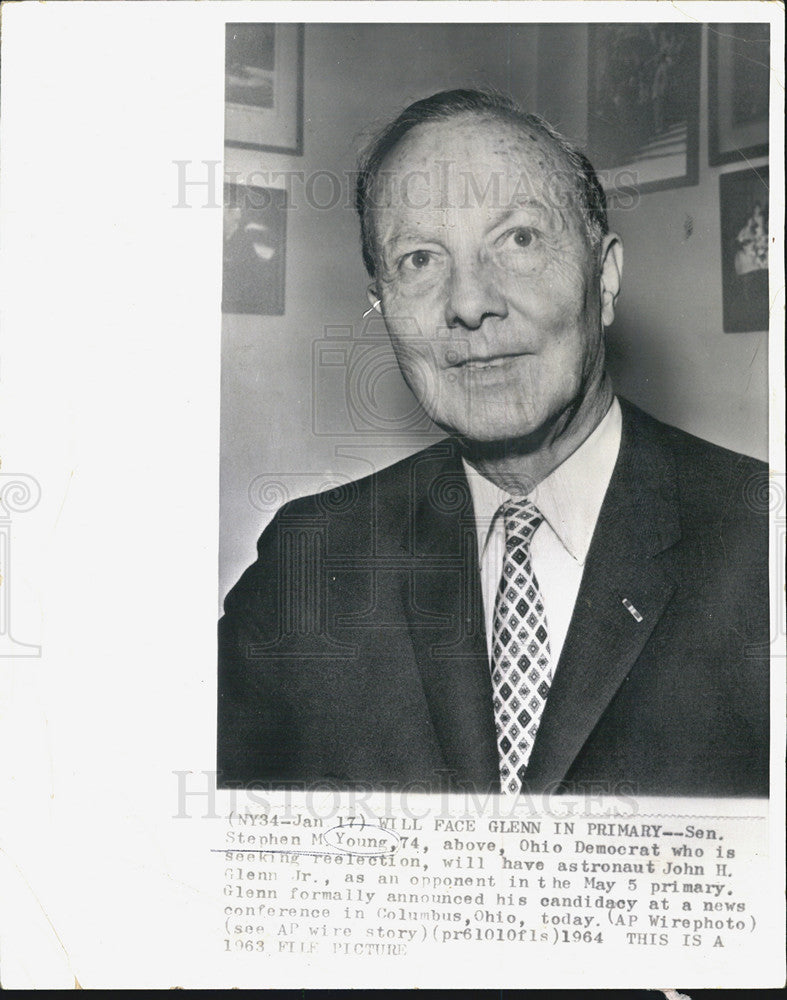 1964 Press Photo Sen. Stephen M. Young Oho Democrat seeking Reelection - Historic Images