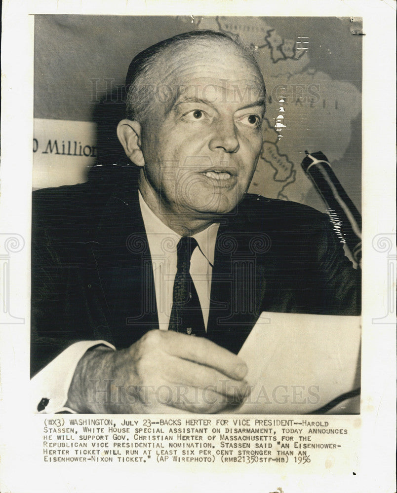 1956 Press Photo Harold Stassen White House Disarmament Press Conference - Historic Images