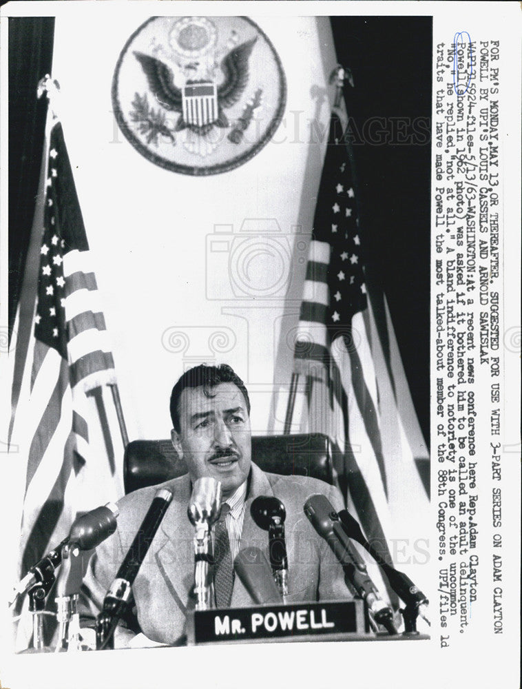 1963 Press Photo Clergymam Adam Clayton Powell - Historic Images