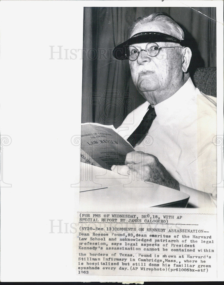 1963 Press Photo Roscoe Pound Emeritus Dean of Harvard Law School - Historic Images