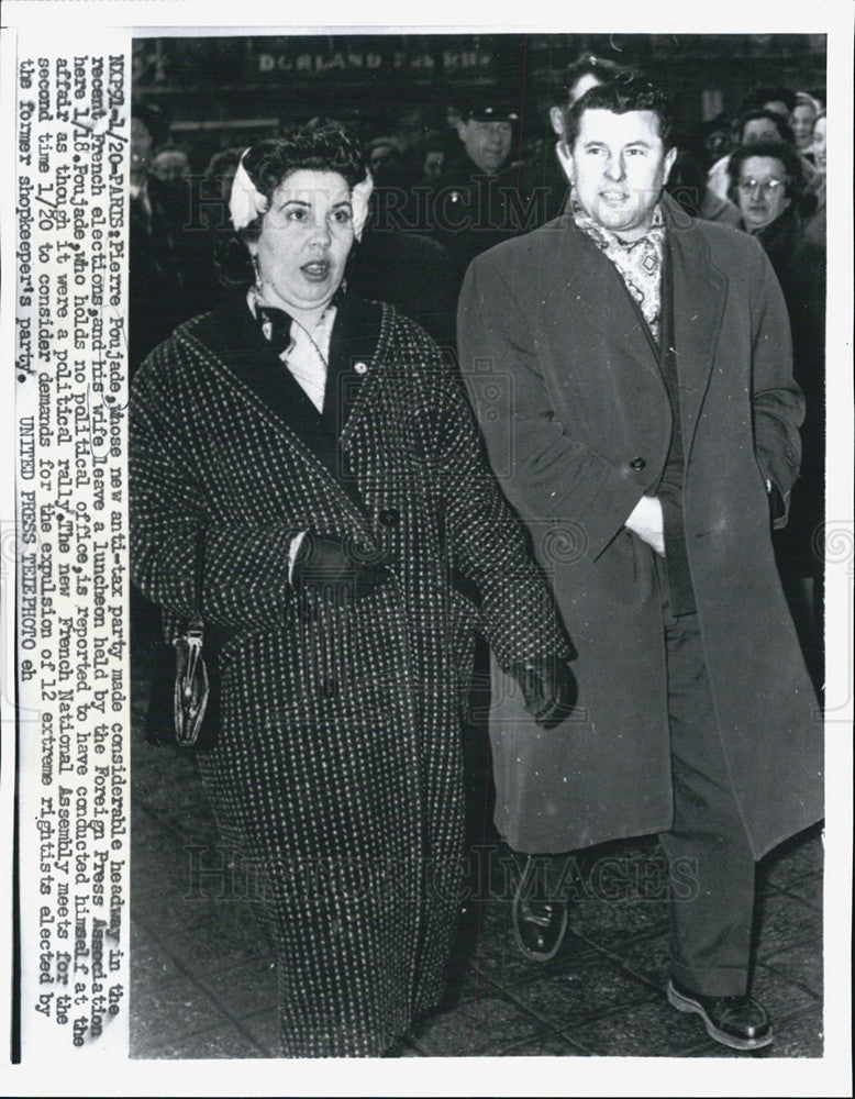 1956 Press Photo Pierre Poujade anti-tax party France elections wife luncheon - Historic Images