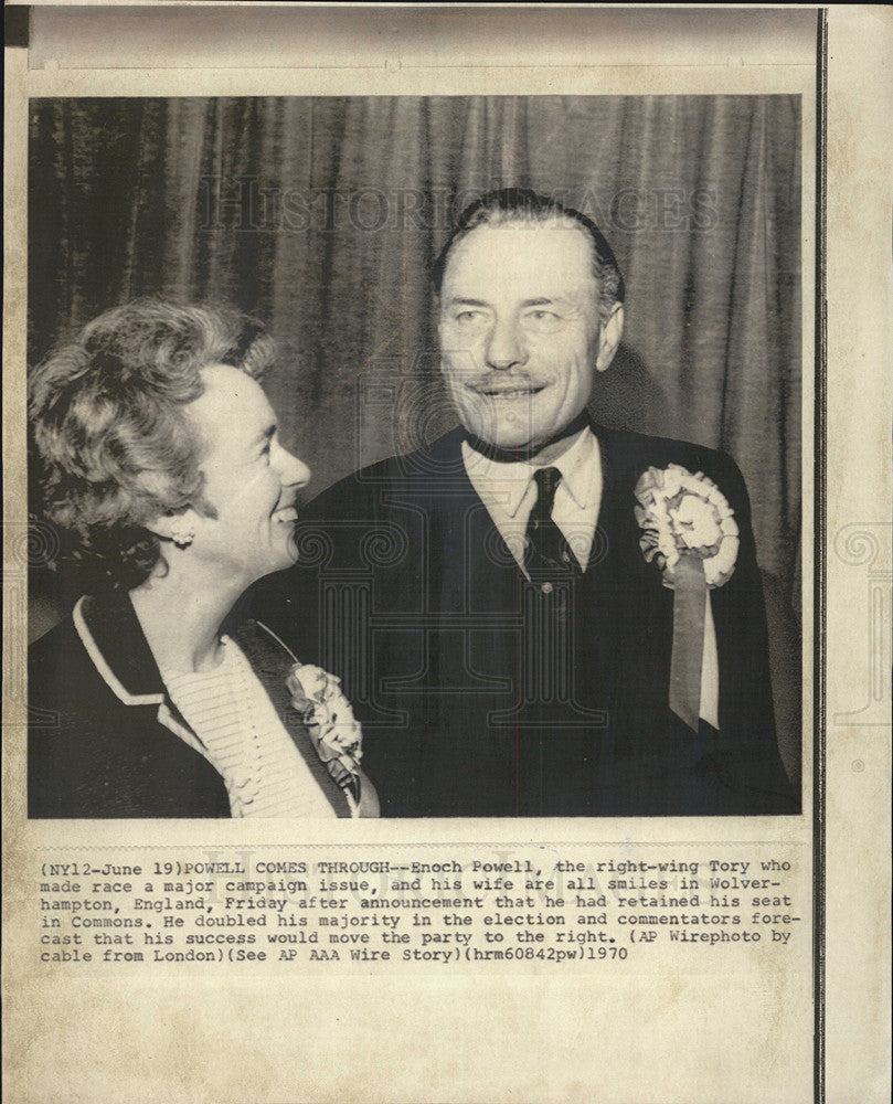 1970 Press Photo Enoch Powell right wing Tory wife Wolverhampton England - Historic Images