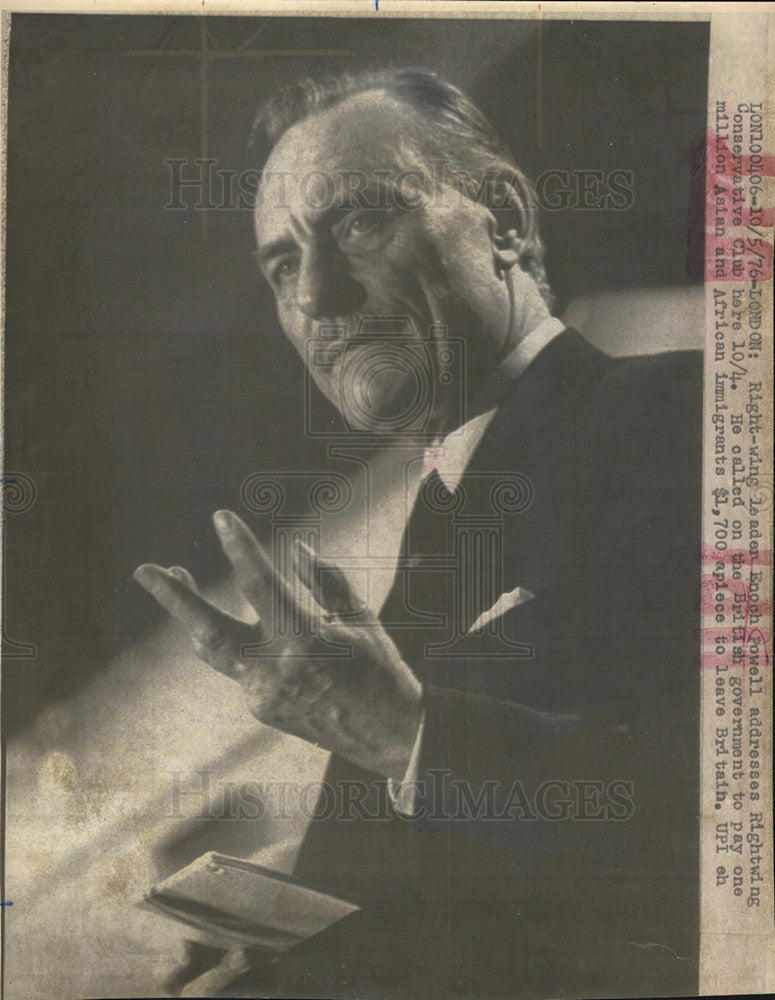 1976 Press Photo right wing leader Enoch Powell Rightwing Conservative Club - Historic Images