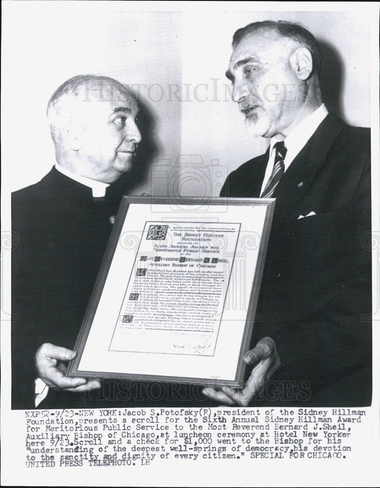 Press Photo Jacob S. Potofsky, Reverend Benard J. Sheil - Historic Images