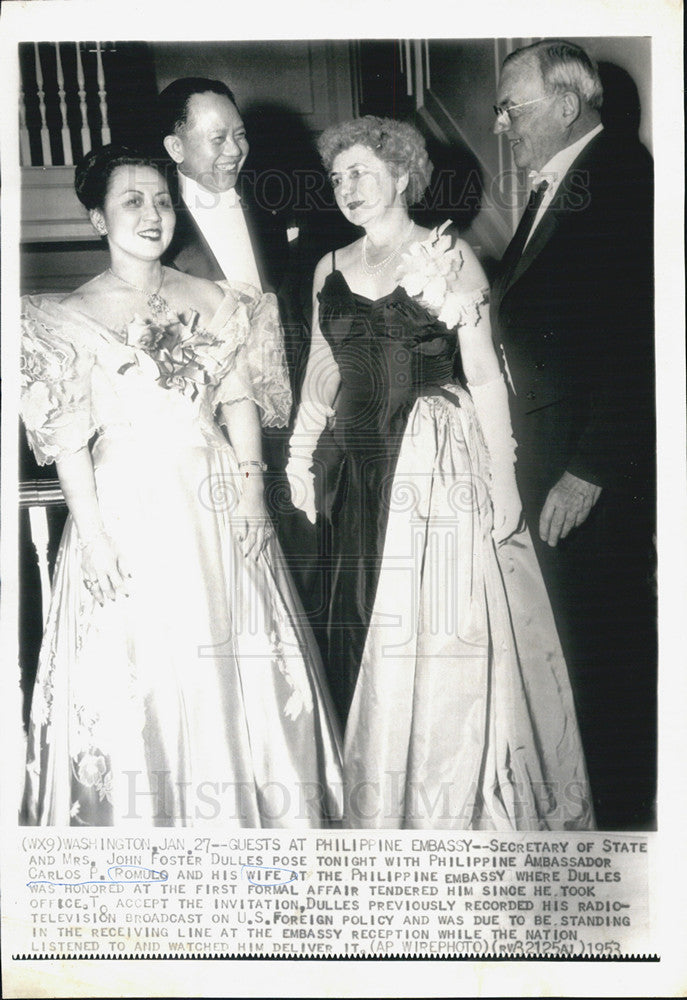 1953 Press Photo  Ambassador Carlos Romulo Philippines &amp; Wife - Historic Images
