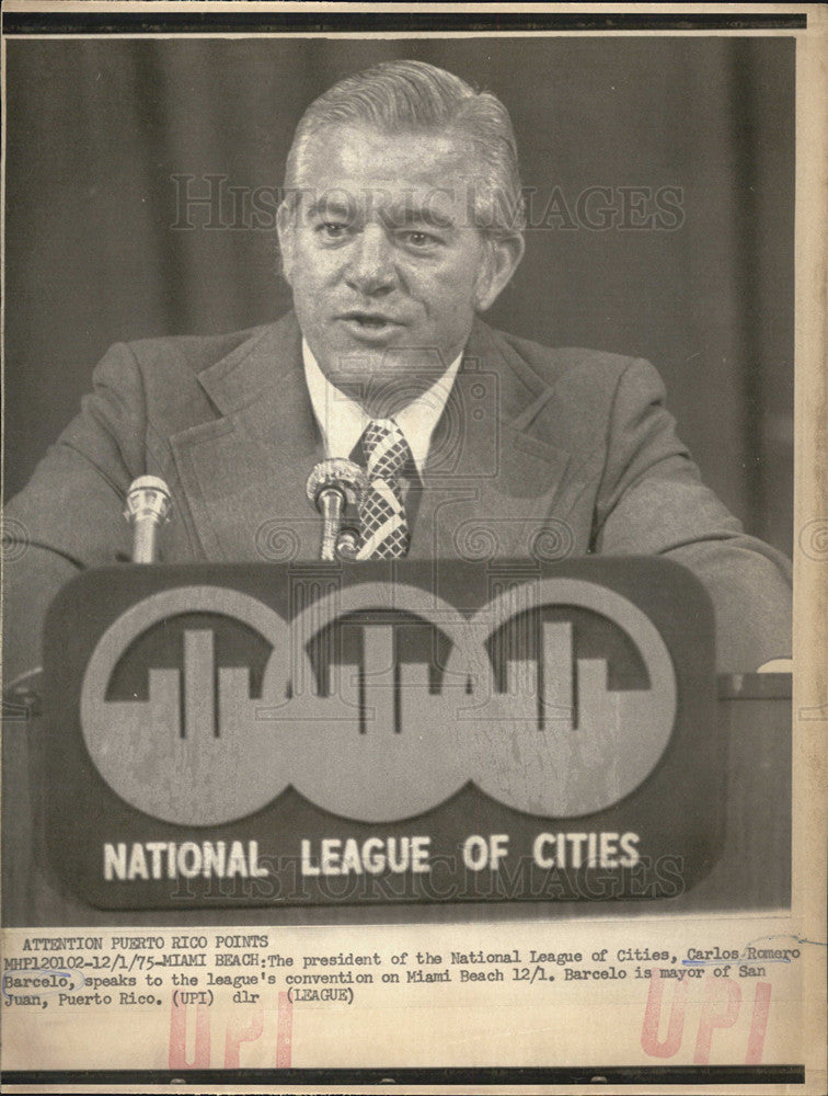 1975 Press Photo Carlos Romero Barcelo, National League of Cities President - Historic Images