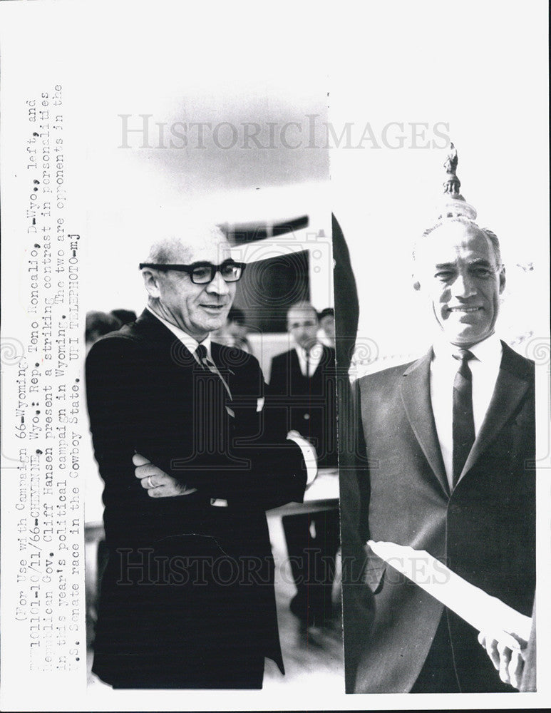 1966 Press Photo Wyo Rep. Teno Ronczlio &amp; Gov Cliff Hansen - Historic Images