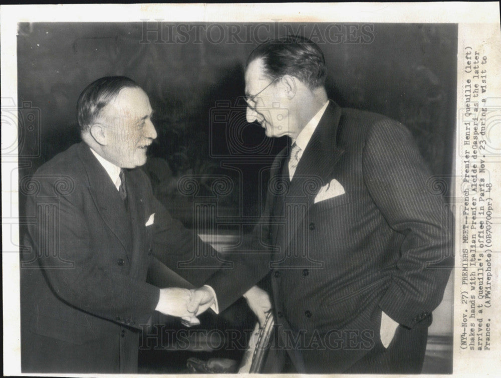 1948 Press Photo French Premier Henri Queuille, Italian Premier Aleide deGasperi - Historic Images