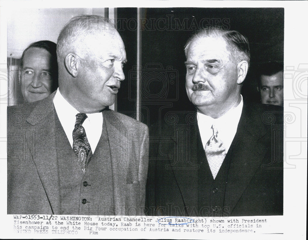 1954 Press Photo Australian Chancellor  Raab &amp; President Eisenhower - Historic Images