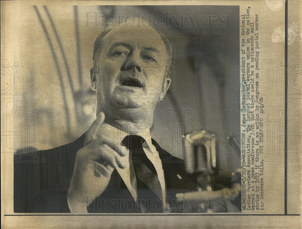 1970 Press Photo James Radamacher Pres of National Letter Carriers Association - Historic Images