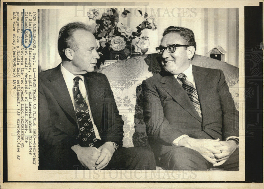 1974 Press Photo Henry Kissinger & Israeli Prime Minister Rabin - Historic Images