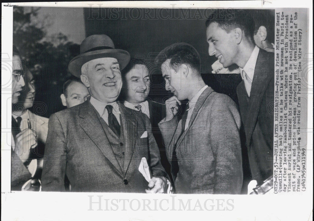 1949 Press Photo French PM Henri Queuille &amp; newsmen - Historic Images