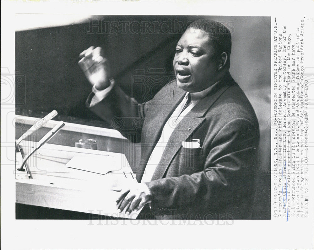 1960 Press Photo Cameroon Minister Charles Okata Addressing United Nations - Historic Images