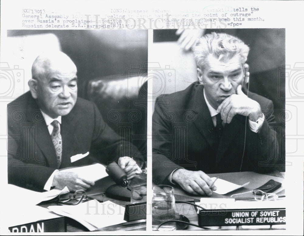 1961 Press Photo Japanese Ambassador Kazaki &amp; Russian Delegate S.K. Tsarapkin - Historic Images