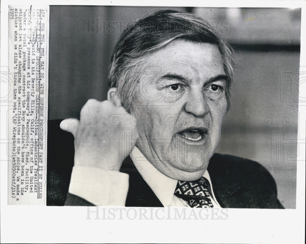 1973 Press Photo Litton Industries President Fred O&#39;Green - Historic Images