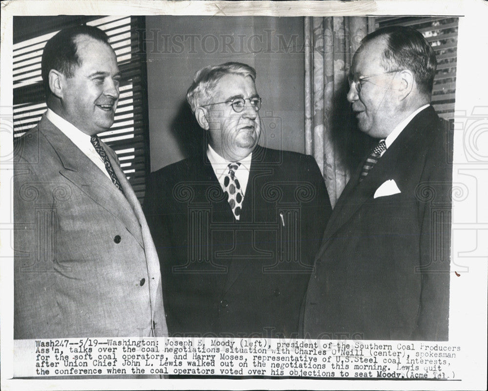1949 Press Photo Coal Labor Leaders Joseph Moody Charles O&#39;Neill Harry Moses - Historic Images