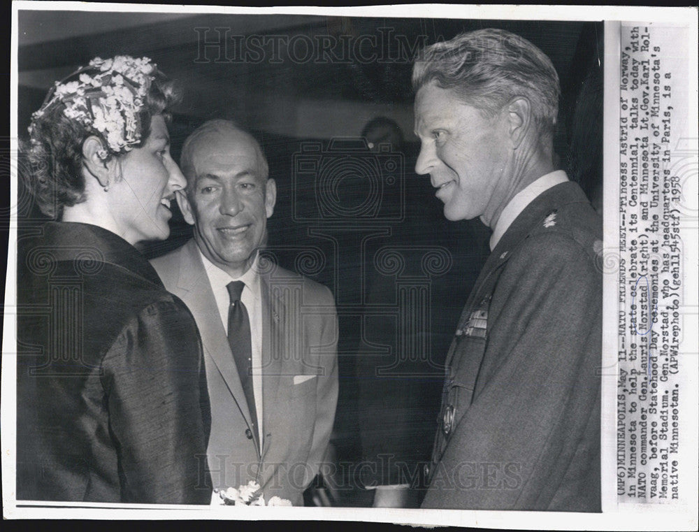 1958 Press Photo Princess Astrid Norway Commander gen. Lauris Norstad - Historic Images