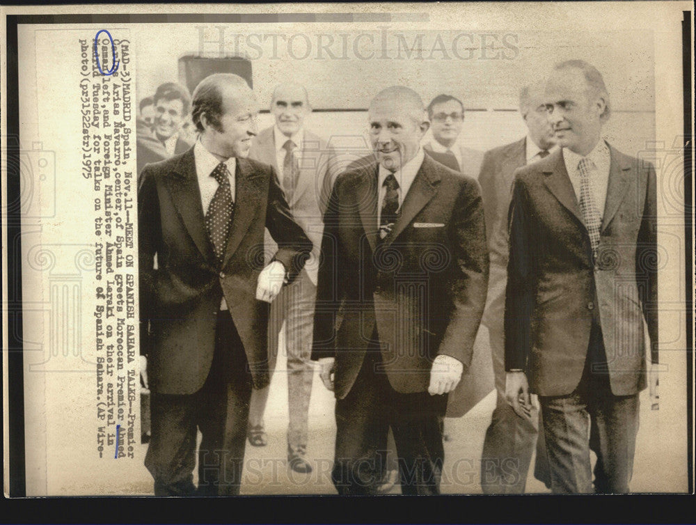 1975 Press Photo Spain Premier Carlos A Navarro,Morracan Ahmed Osmani - Historic Images