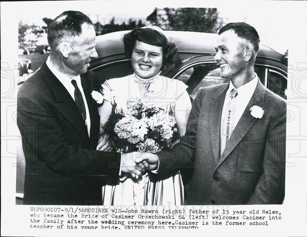 1956 Press Photo Helen Hawron Age 15 Weds 64 Year Old Orzechowski - Historic Images