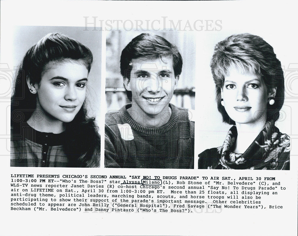 Press Photo Alyssa Milano, Rob Stone, Janet Davies &quot;Say No! To Drugs Parade&quot; - Historic Images