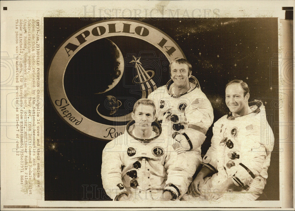 1971 Press Photo Apollo 14 Crew Alan shepard Stuart Roosa Edgar Michell - Historic Images