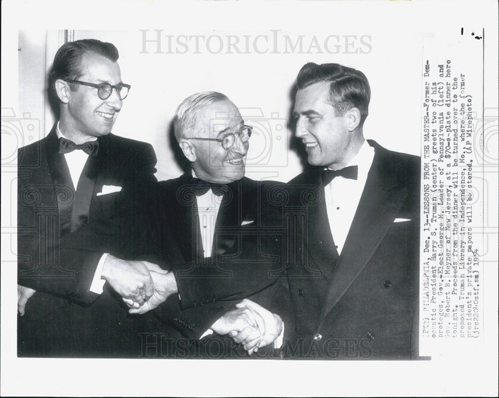 1954 Press Photo Former President Harry Truman With George Leader Robert Meyner - Historic Images