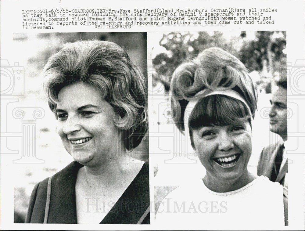 1966 Press Photo faye Stafford &amp; barbara Cernan as astronaut husband return - Historic Images