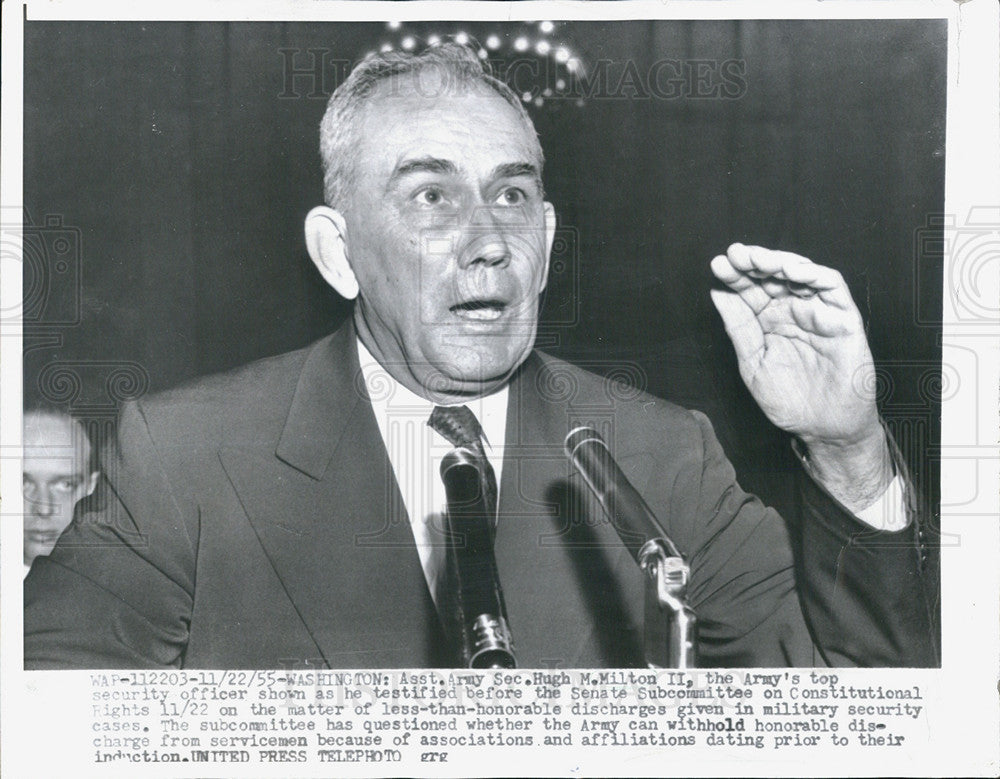 1955 Press Photo Army Security Officer Hugh Milton II Senate Subcommittee - Historic Images