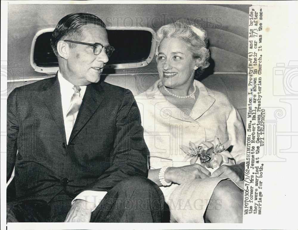 1962 Press Photo Sen. Winsto L Prouty (R-VT) and his bride Jennette Herbert Hall - Historic Images