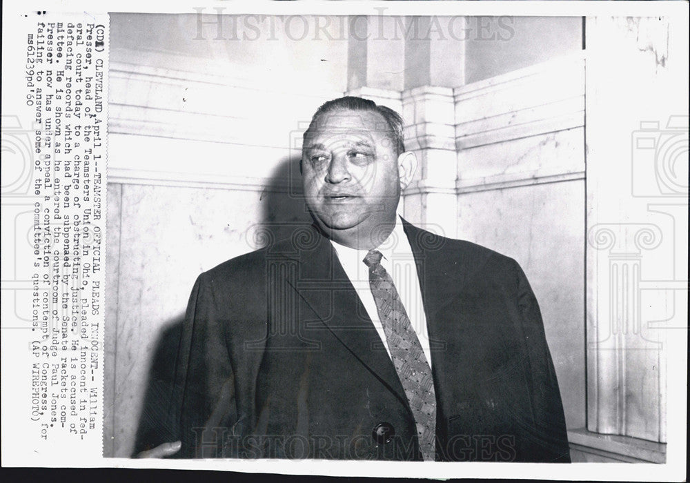 1960 Press Photo William Presser, Head of the Teamster Union in Ohio. - Historic Images