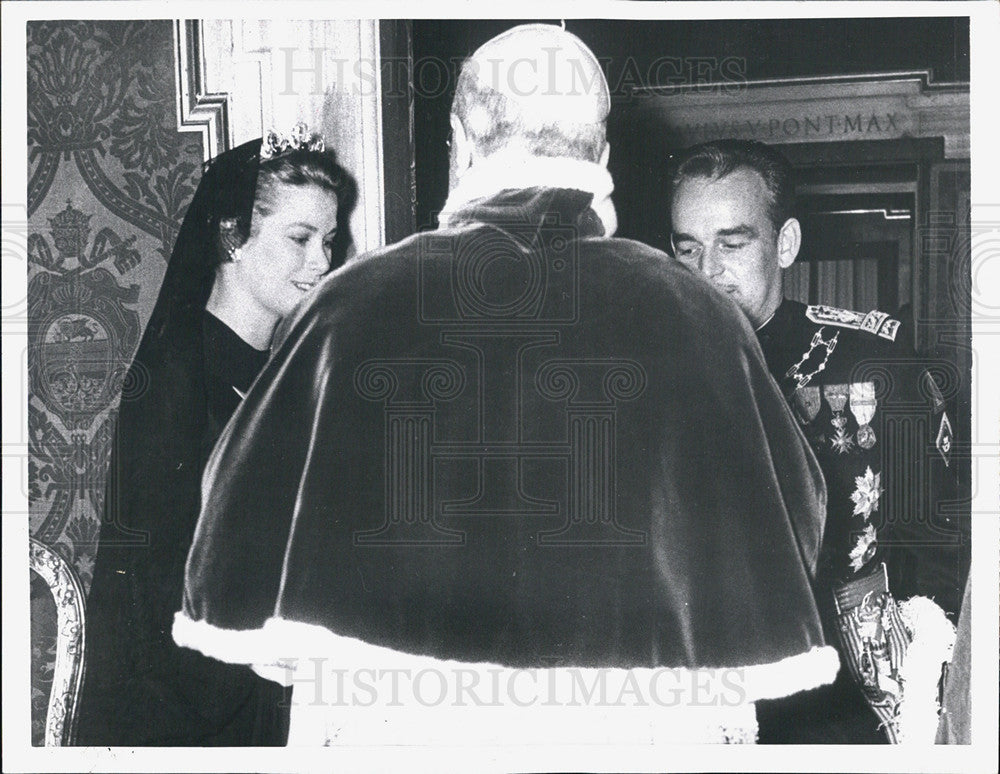 1957 Press Photo Pope Pious XII Prince Rainer &amp; Princess Grace Vatican City - Historic Images