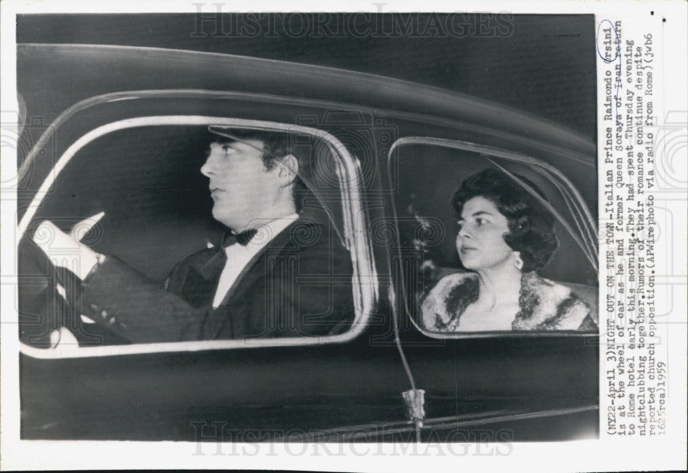 1959 Press Photo Italian Prince Raimondo Orsini and Quenn Soraya of Iran. - Historic Images