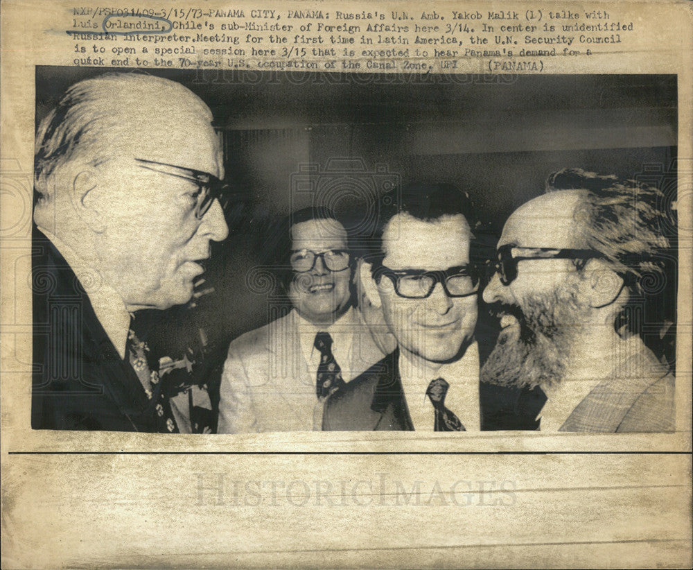 1973 Press Photo U.N. Ambassador Yakob Malik/Russia/Luis Orlandini/Chile - Historic Images