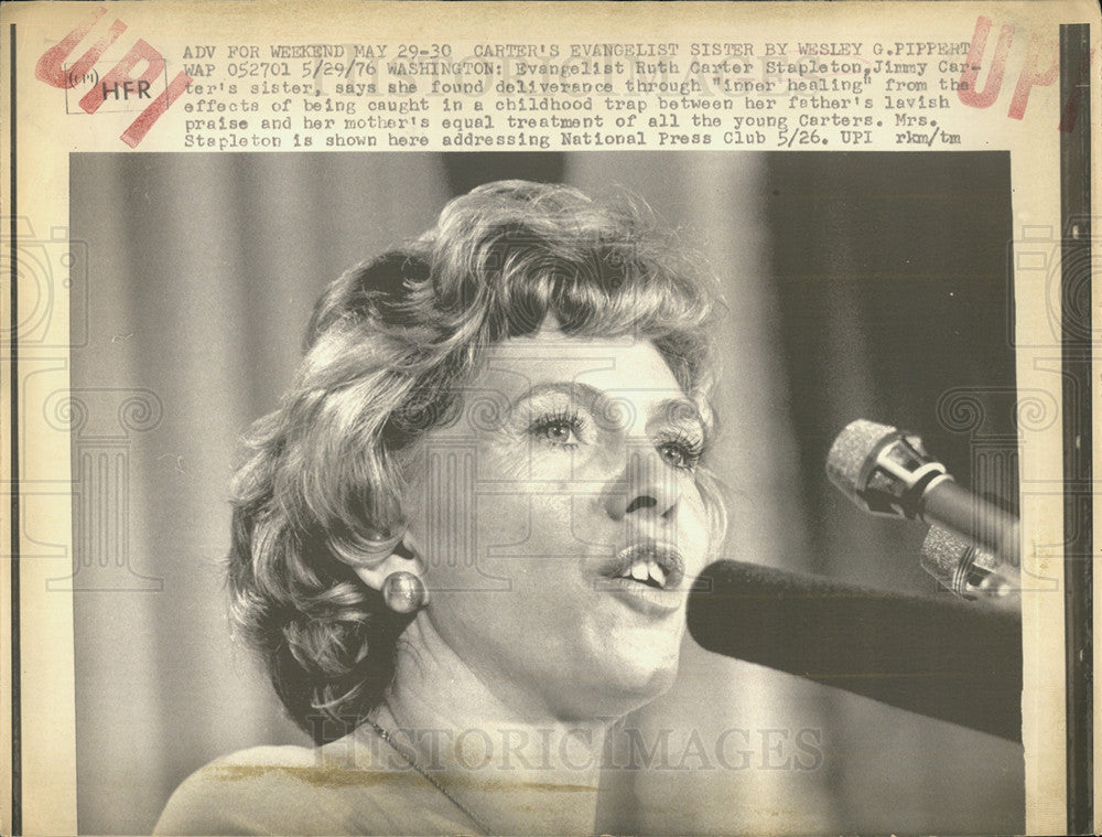 1976 Press Photo Ruth Carter Stapleton Evangelist Sister of President Carter - Historic Images