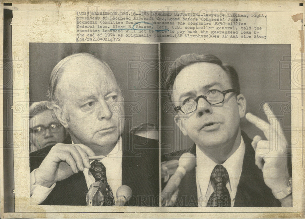 1972 Press Photo Lawrence Kitchen, President of Lockheed Aircraft Co. - Historic Images