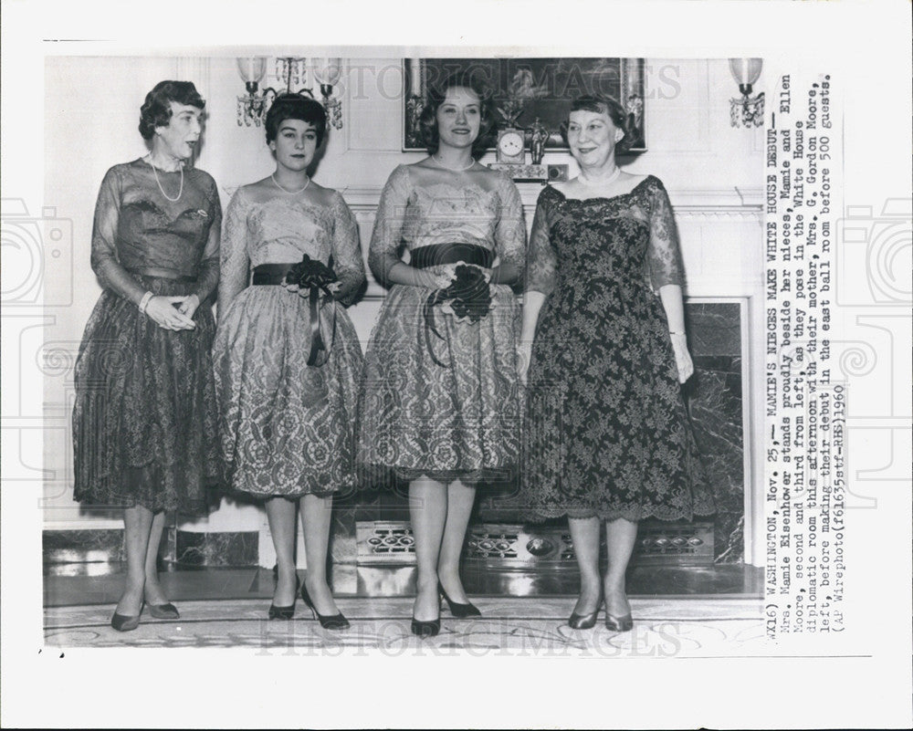 1960 Press Photo Mrs. Mamie Eisenhower, her nieces Mamie and Ellen Moore - Historic Images