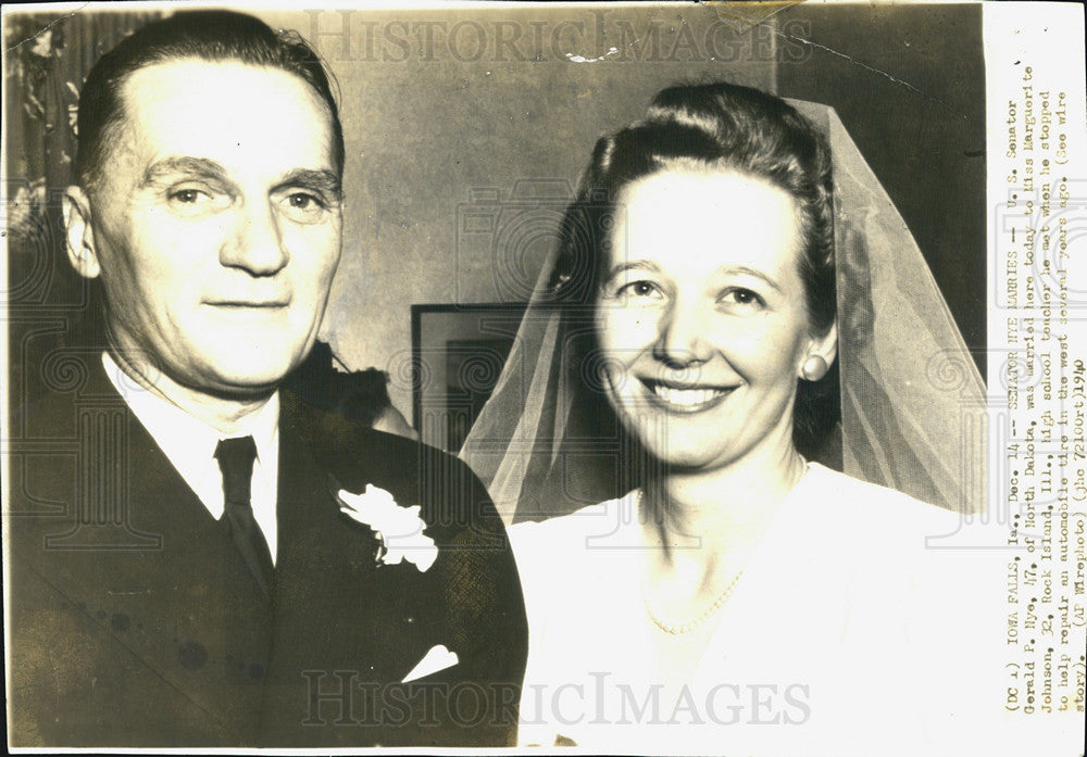 1940 Press Photo Senator Gerald Nye Marries Marguerite Johnson - Historic Images