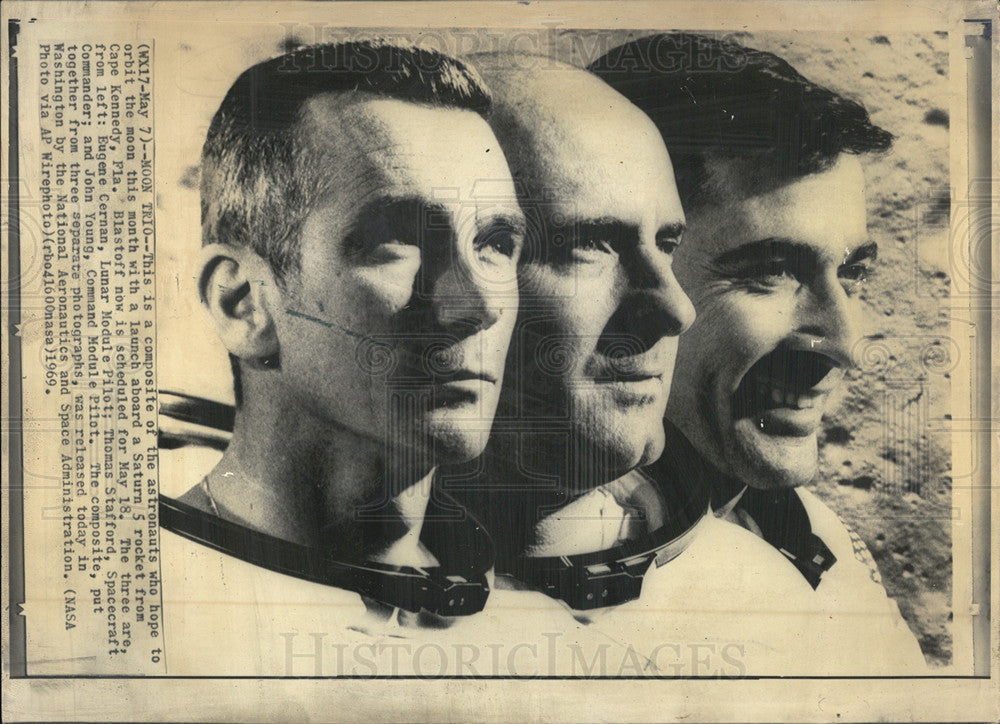 1969 Press Photo Eugene Cernan Thomas Stafford John Young - Historic Images