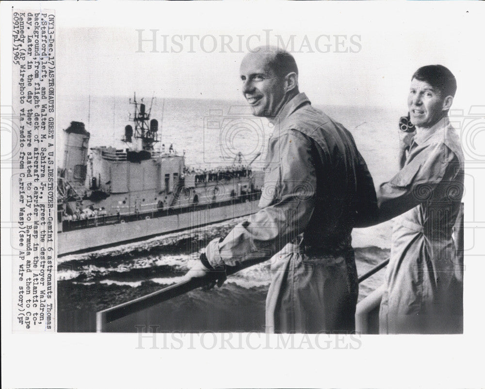 1985 Press Photo Gemini 6 Astronauts Thomas Stafford &amp; Walter Schirra Jr. - Historic Images