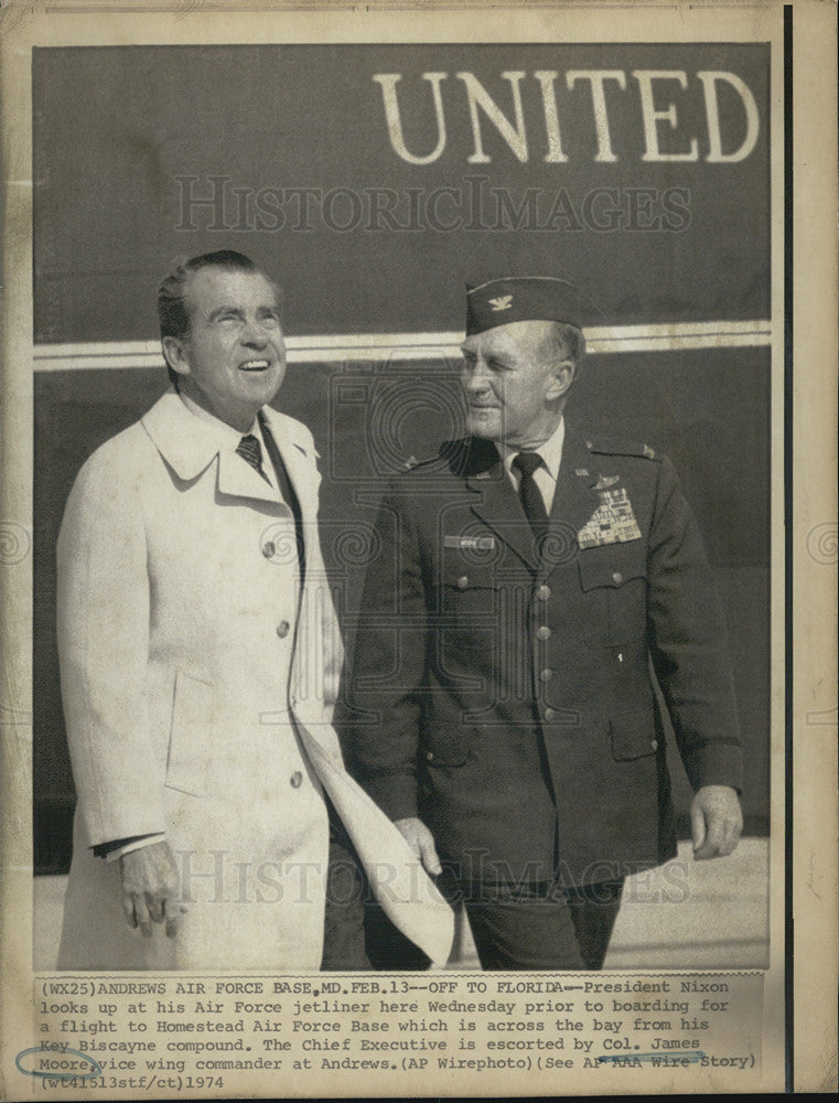 1974 Press Photo President Nixon, Col. james Moore - Historic Images