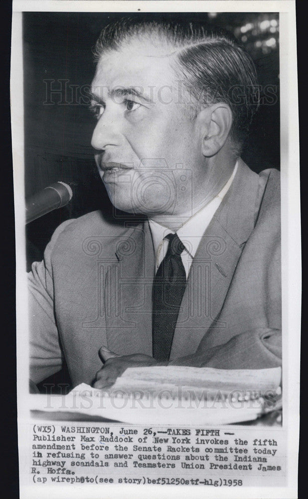 1958 Press Photo Publisher Max Raddock Trial Senate Rackets - Historic Images