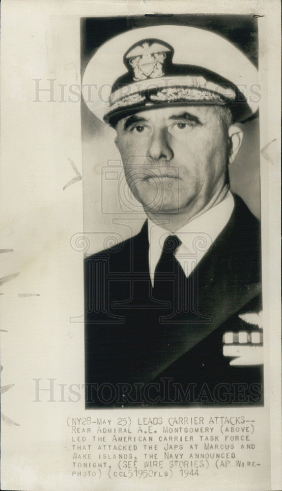 1944 Press PhotoRear Admiral A.E. Montgomery lead carrier attach at Marcus Wake - Historic Images