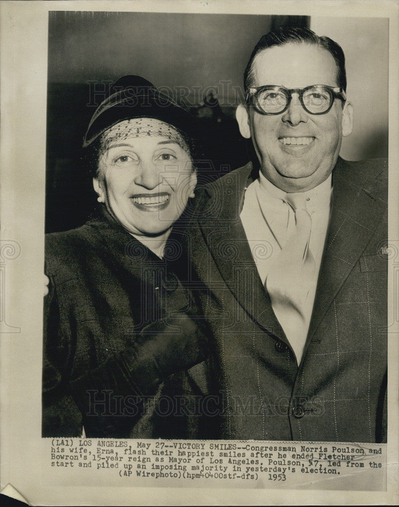 1953 Press Photo Congressman Norris Poulson and his wife Erna - Historic Images