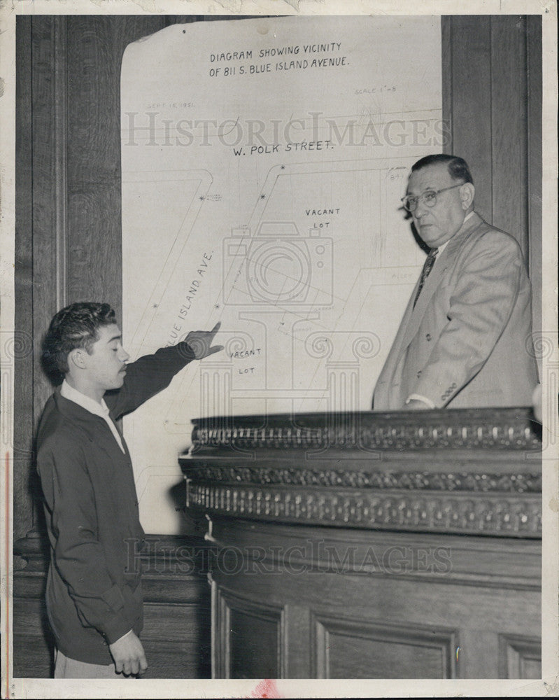 1951 Press Photo Diagram Alex Valadez Blue Island Coroner Opposite Shoot Scene - Historic Images