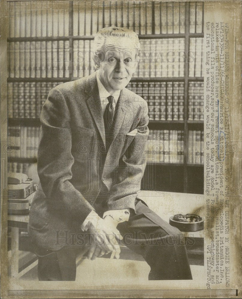 1966 Press Photo Encyclopedia Britannica President Maurice B. Mitchell - Historic Images