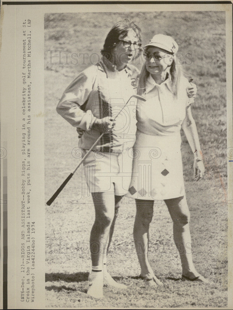 1974 Press Photo Bobby Riggs &amp; Martha Mitchell in Virgin Islands - Historic Images