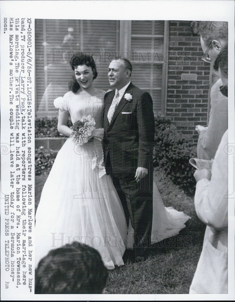 1955 Press Photo Singer Marion Marlowe marries TV Producer Larry Puck - Historic Images