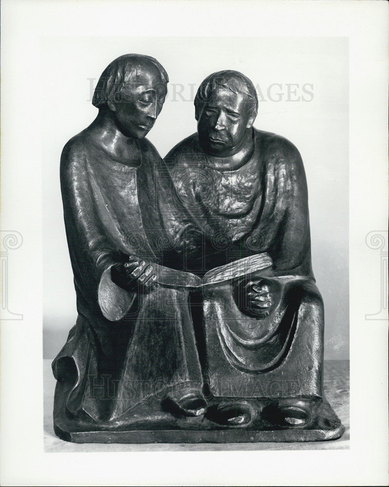 1957 Press Photo Bronze Statue of Monks Reading by Ernst Barlach - Historic Images