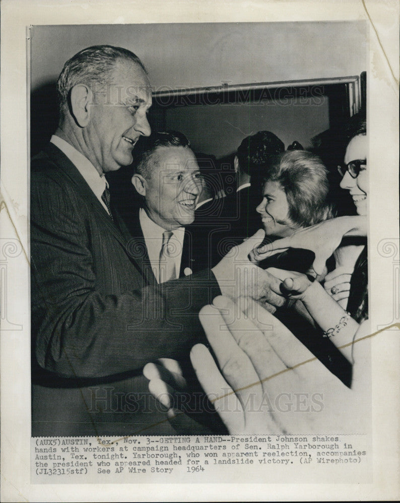 1964 Press Photo President Johnson &amp; Sen Ralph Yarborough - Historic Images