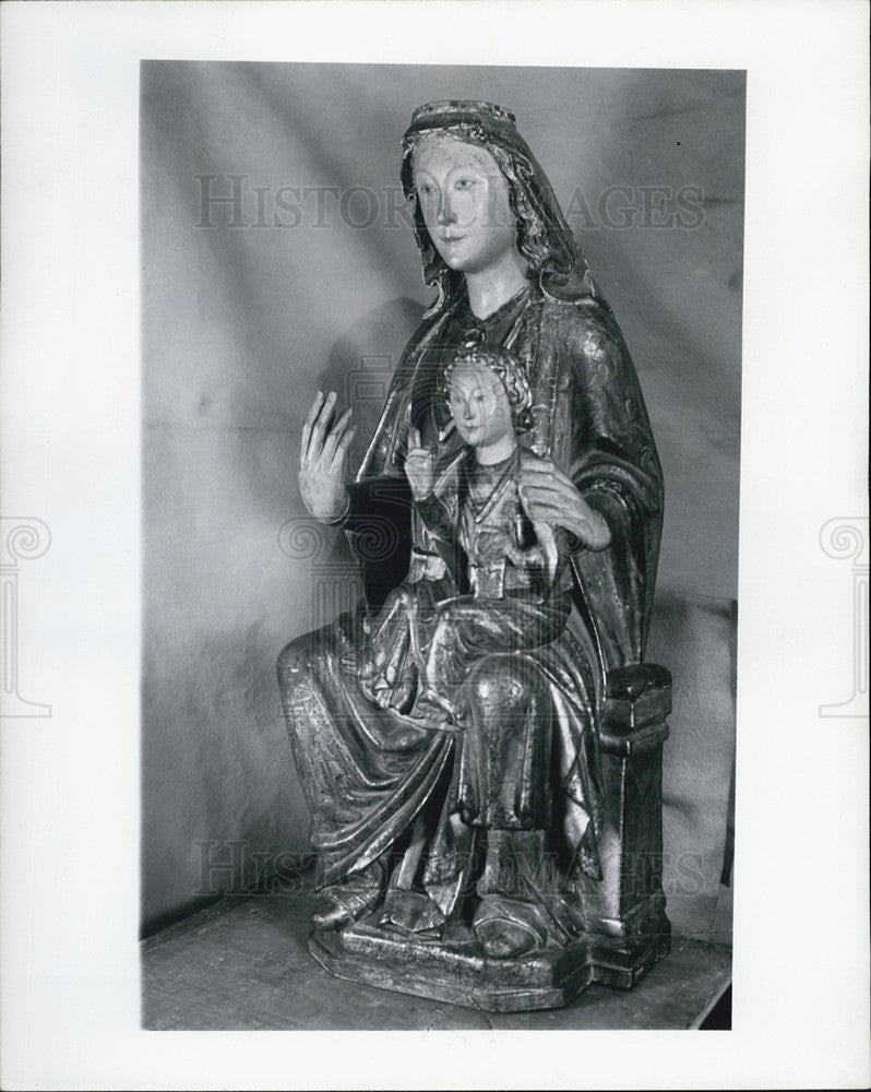 1957 Press Photo &quot;Madonna sitting with Child on her knee&quot; by Spanish c.1300 - Historic Images